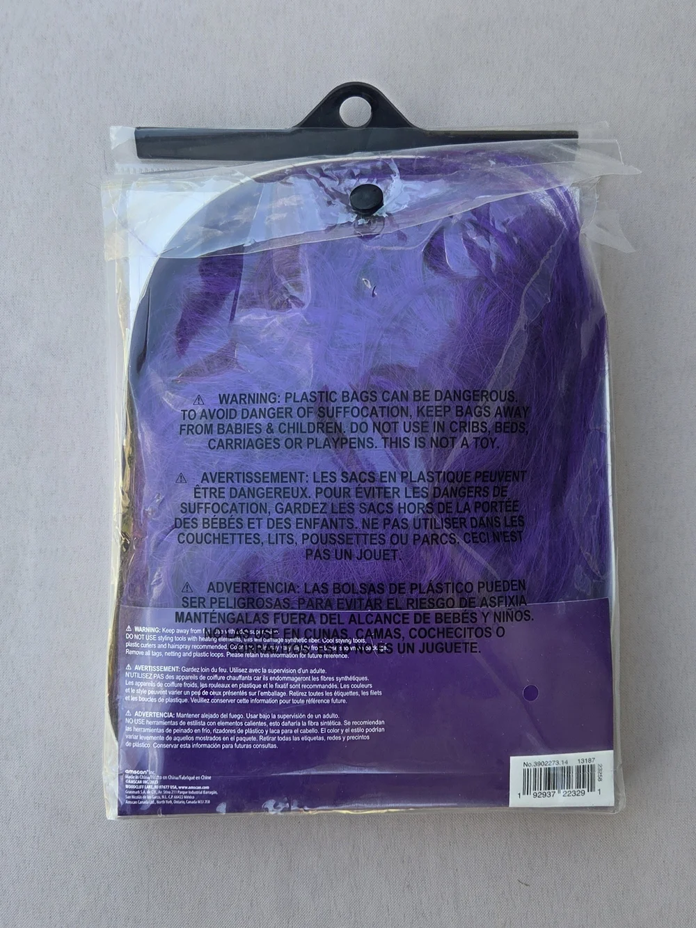Amscan Purple Long Bob Costume Wig with Bangs